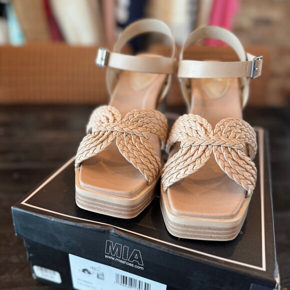 MIA Shoes - Mia Tan Braided Platform Heal Sandals